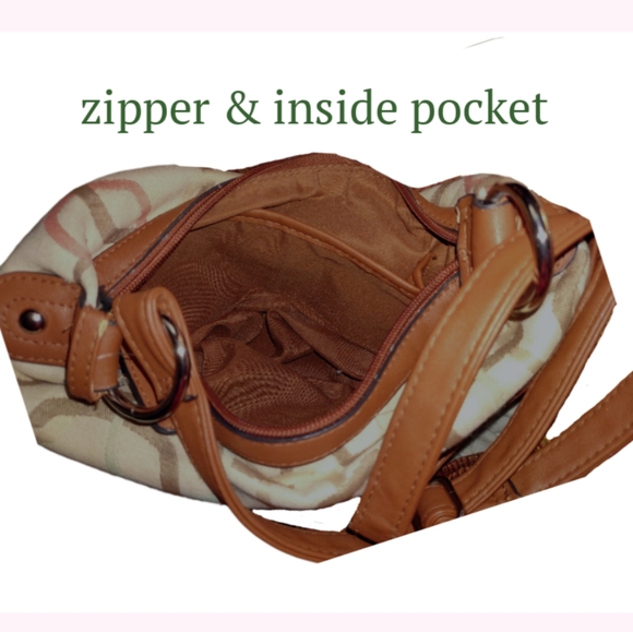 ROSSETTI  Liz Claiborne Beige Cream & Brown Shoulder Bag with Geometric Pattern - Picture 6 of 15